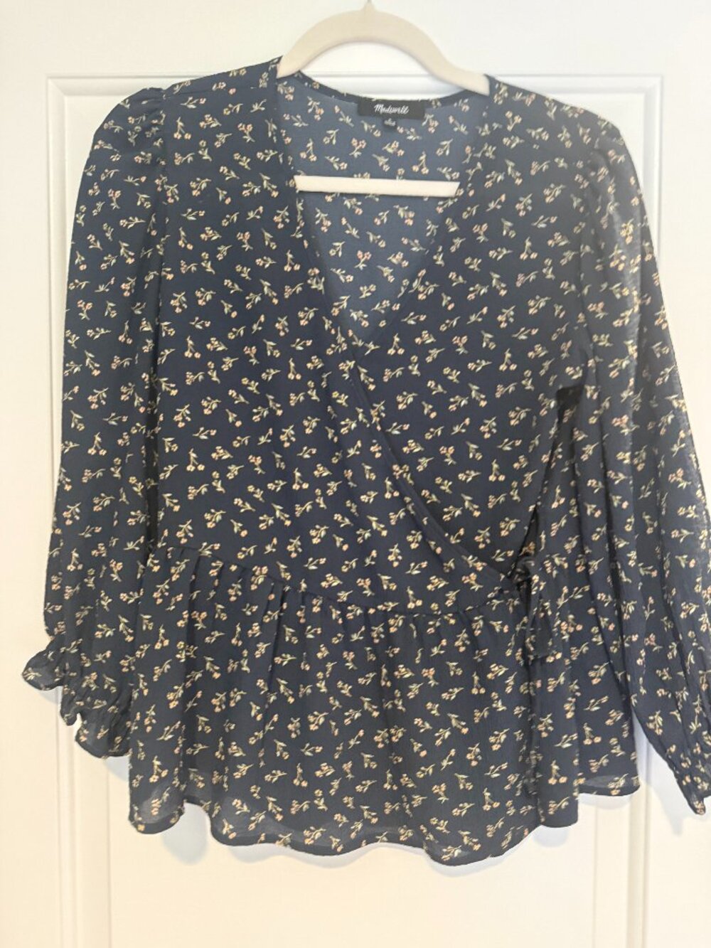 Madewell Floral Wrap Peplum Blouse Navy Size S